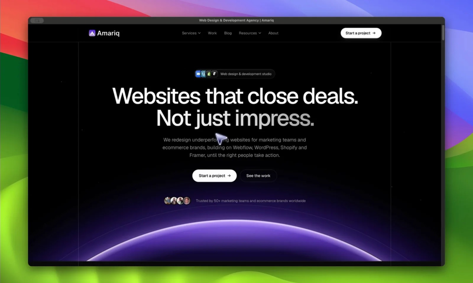 The same moment after MotionShine: framed on a wallpaper with rounded corners and a smooth cursor